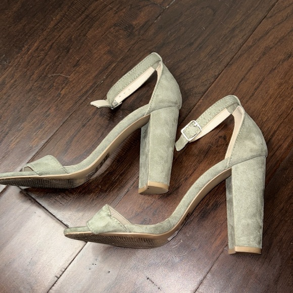 Sage Green Open Toe Stiletto Heels - Picture 4 of 6